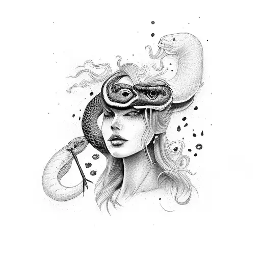 An independent woman with a crow and a snake as her spirit guides tattoo design idea