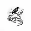 crow and a snake tattoo design idea