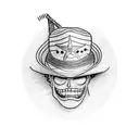 A creative design featuring a straw hat (Sombrero de paja) from One Piece, showcasing its unique shape and texture tattoo design idea