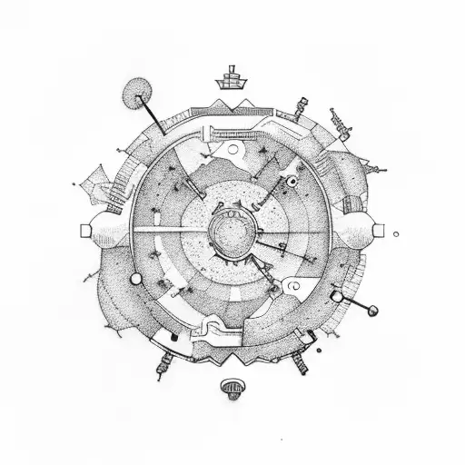 A microscope surrounded by constellations tattoo design idea