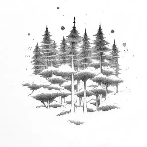 A mystical forest scene with anime characters exploring the wonders of nature tattoo design idea