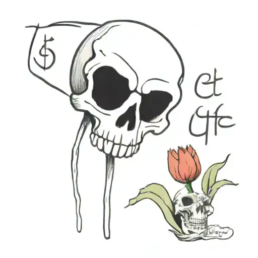 skull and tulip with writing: "simul justus et peccator" tattoo design idea
