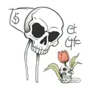 skull and tulip with writing: "simul justus et peccator" tattoo design idea