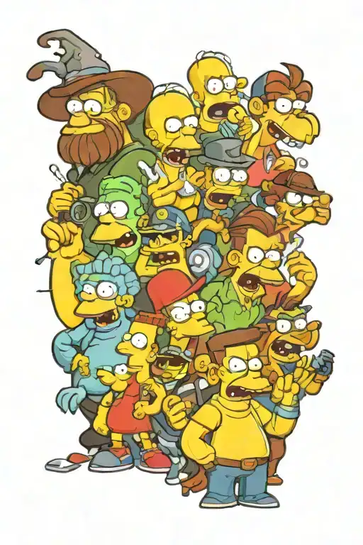 cartoon characters hidden within the simpsons, futurama, family guy, rick and morty, scooby doo, he man tattoo design idea