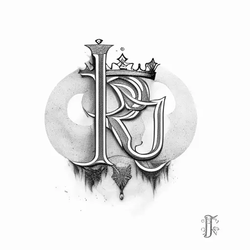 Letters "J" and "R" mixed with a crown on the top tattoo design idea