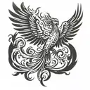 minimalistic phoenix, small tattoo, gothic, rising from the ashes, rising from the fire tattoo design idea