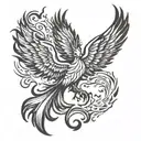 minimalistic phoenix, small tattoo, gothic, rising from the ashes, rising from the fire tattoo design idea