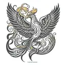 minimalistic phoenix, small tattoo, gothic, rising from the ashes, rising from the fire tattoo design idea