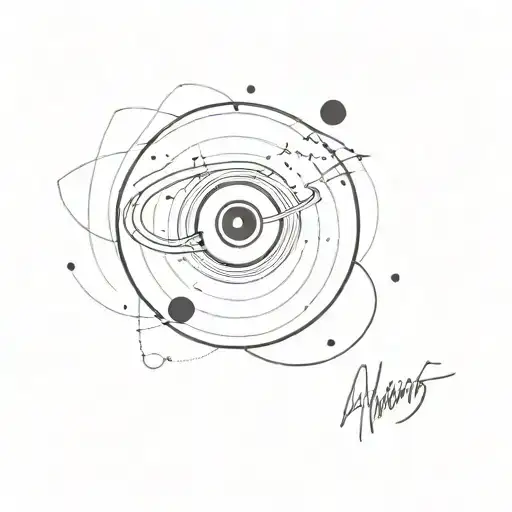 A minimalist tattoo of a vinyl record with a galaxy inside, blending the client's love for music and space exploration tattoo design idea