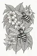 Outline only, leaves, tropical, bees tattoo design idea