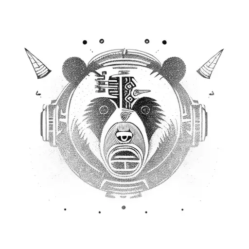Bear with aviation and tribal tattoo design idea