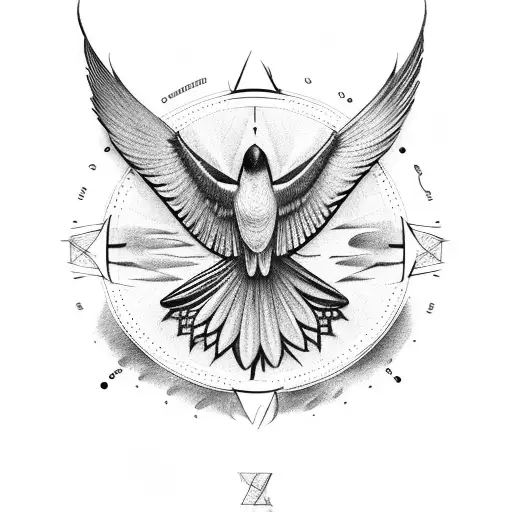 bird wing condor compass tattoo design idea