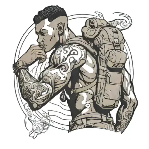 muscular black boy with backpack  tattoo design idea