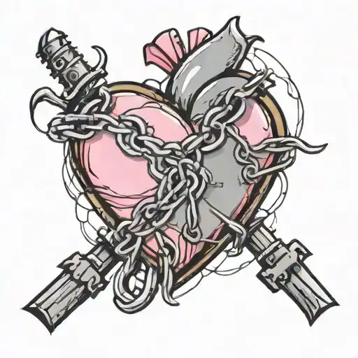 Pink heart with gray barbered wire wrapped round tattoo design idea