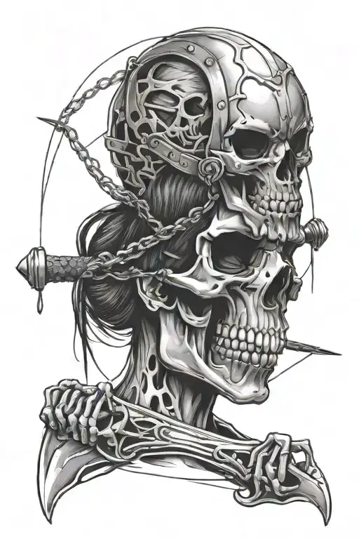 skull, bondage, bdsm girl, psycho, knife, vampire tattoo design idea