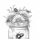 mason jar, holly, bee tattoo design idea