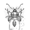 mason jar, holly, bee tattoo design idea