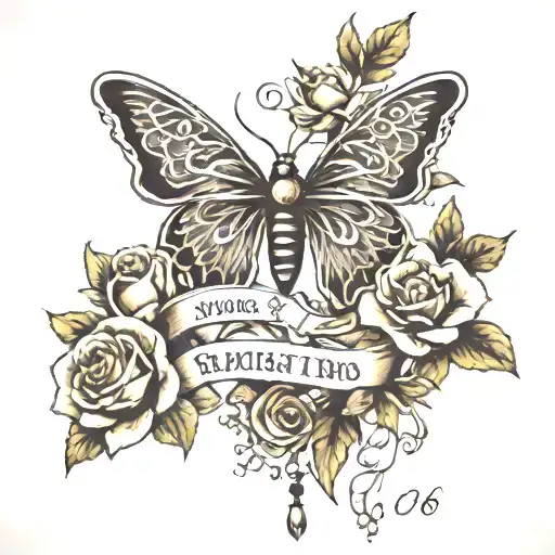tattoo in memory of a deceased with a thread that connects them and the date of birth 01/05/1968 and death 08/17/2023 tattoo design idea