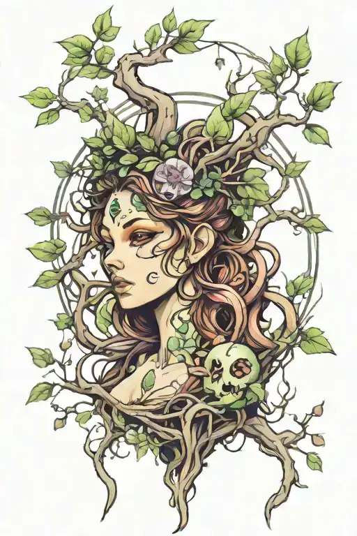 anime female dryad tree spirit tattoo design idea