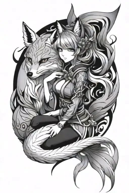 anime girl kitsune fox tattoo design idea