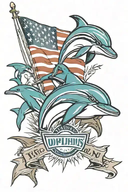 USA Flag, Miami Dolphins Logo, Florida Marlins Logo, and 2 Timothy 1:7 tattoo design idea