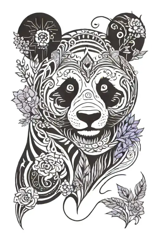 panda and lavender tattoo design idea