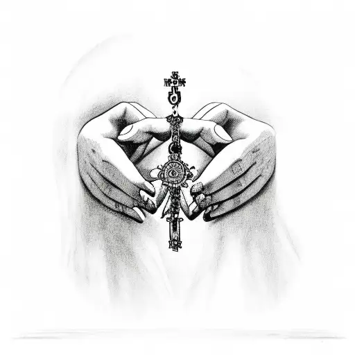  hands praying with a rosary tattoo design idea