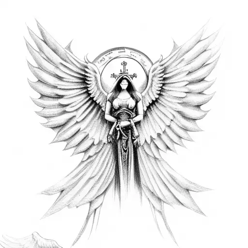 Contrast of good and evil with hands holding a rosary and wings of angel and demon tattoo design idea