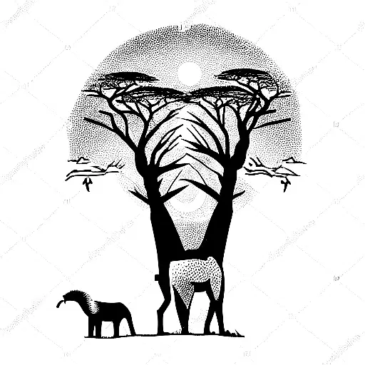 african safari animals sunset background tattoo design idea