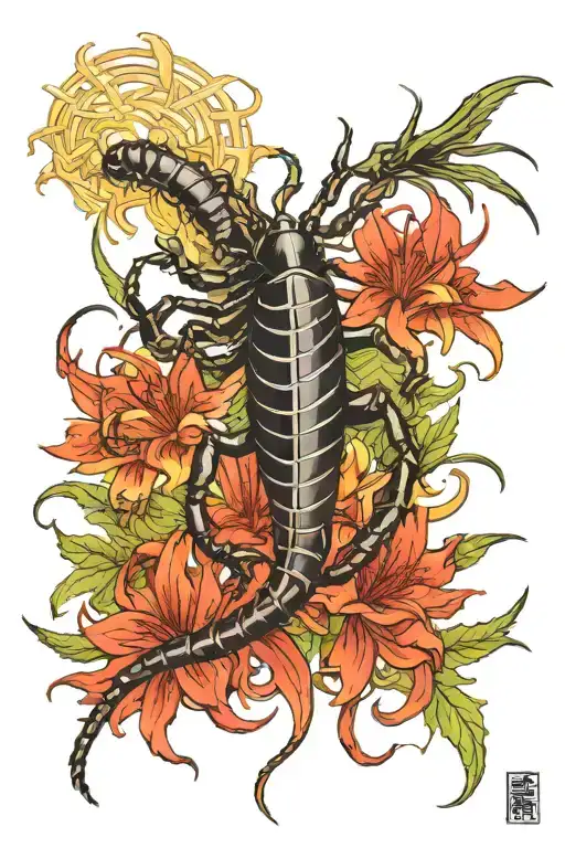 centipede and red spider lily like tokyo ghoul anime tattoo design idea