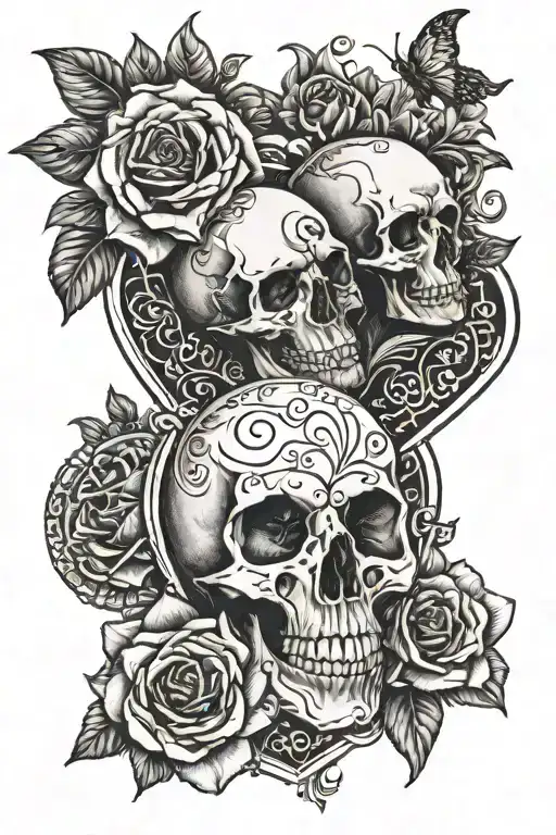 Roses , ace of hearts card , shading , skull butterfly, dove smoke  tattoo design idea