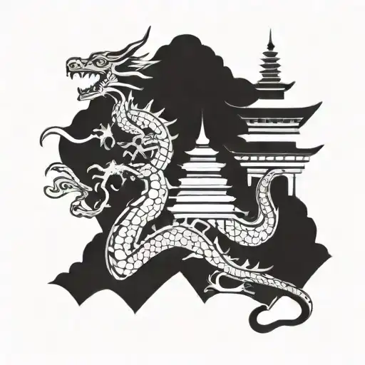 mountain temples nepal fire breathing dragon tattoo design idea