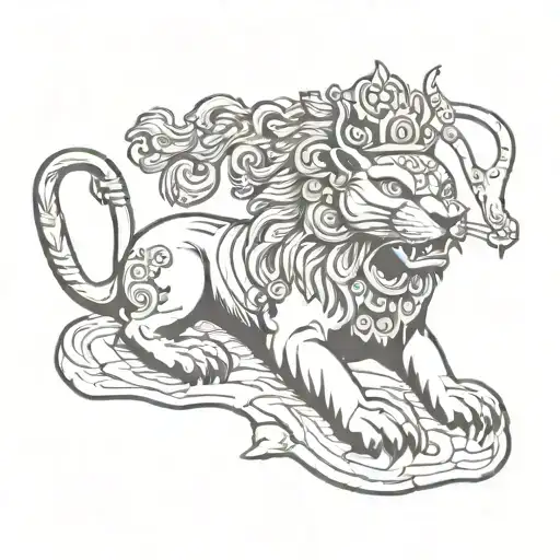 mountain temples nepal lion crown holding sword  tattoo design idea