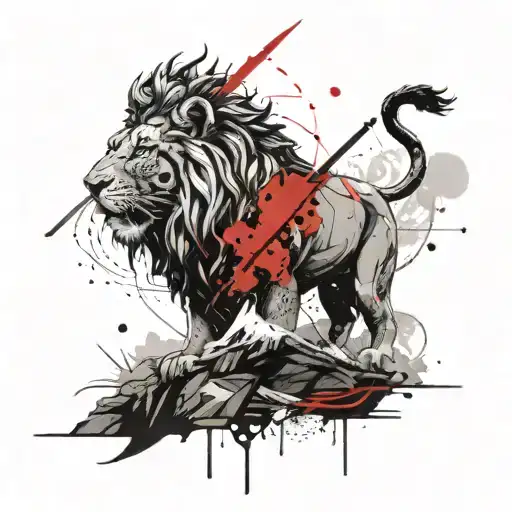 mountain temples nepal lion crown holding sword  tattoo design idea
