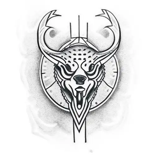 A dotwork tattoo of the Lakers logo intertwined with a hunting rifle, symbolizing your passion for both sports and your occupation tattoo design idea