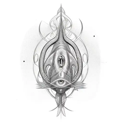 Sketch-style ichthys fish transforming into a koru tattoo design idea