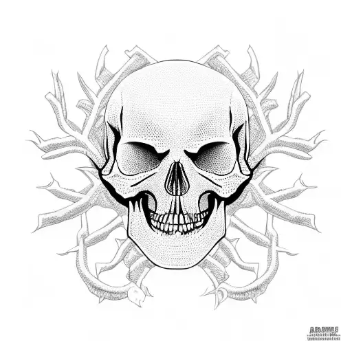 A skeletal tree with branches forming the shape of a skull tattoo design idea