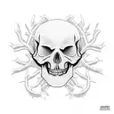 A skeletal tree with branches forming the shape of a skull tattoo design idea