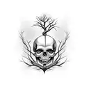 A skeletal tree with branches forming the shape of a skull tattoo design idea