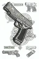 a tatto sleeve with a money,croos and a glock tattoo design idea