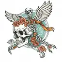 skeleton desolving into birds flying tattoo design idea