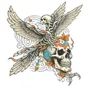 skeleton desolving into birds flying tattoo design idea