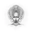Oshun as a regal African woman with flowing locs, radiating grace and beauty.  tattoo design idea