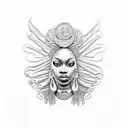 Oshun as a regal African woman with flowing locs, radiating grace and beauty.  tattoo design idea