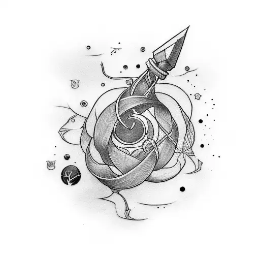 A minimalist tattoo of a wand from Harry Potter entwined with a gaming controller tattoo design idea
