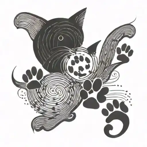 An abstract composition of musical waves and cat paw prints tattoo design idea