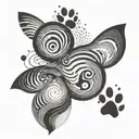 An abstract composition of musical waves and cat paw prints tattoo design idea