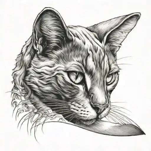 crescent moon cat tattoo design idea