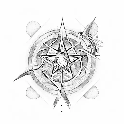 pentagram whit heart tattoo design idea