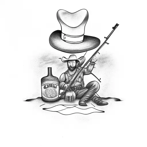 rifle with a cowboy hat and campfire tattoo design idea